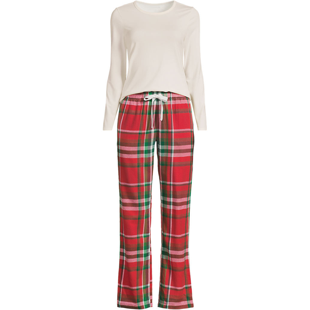 Women's Pajama Gift Set - Knit Long Sleeve Top and Flannel Pants | Lands' End (US)
