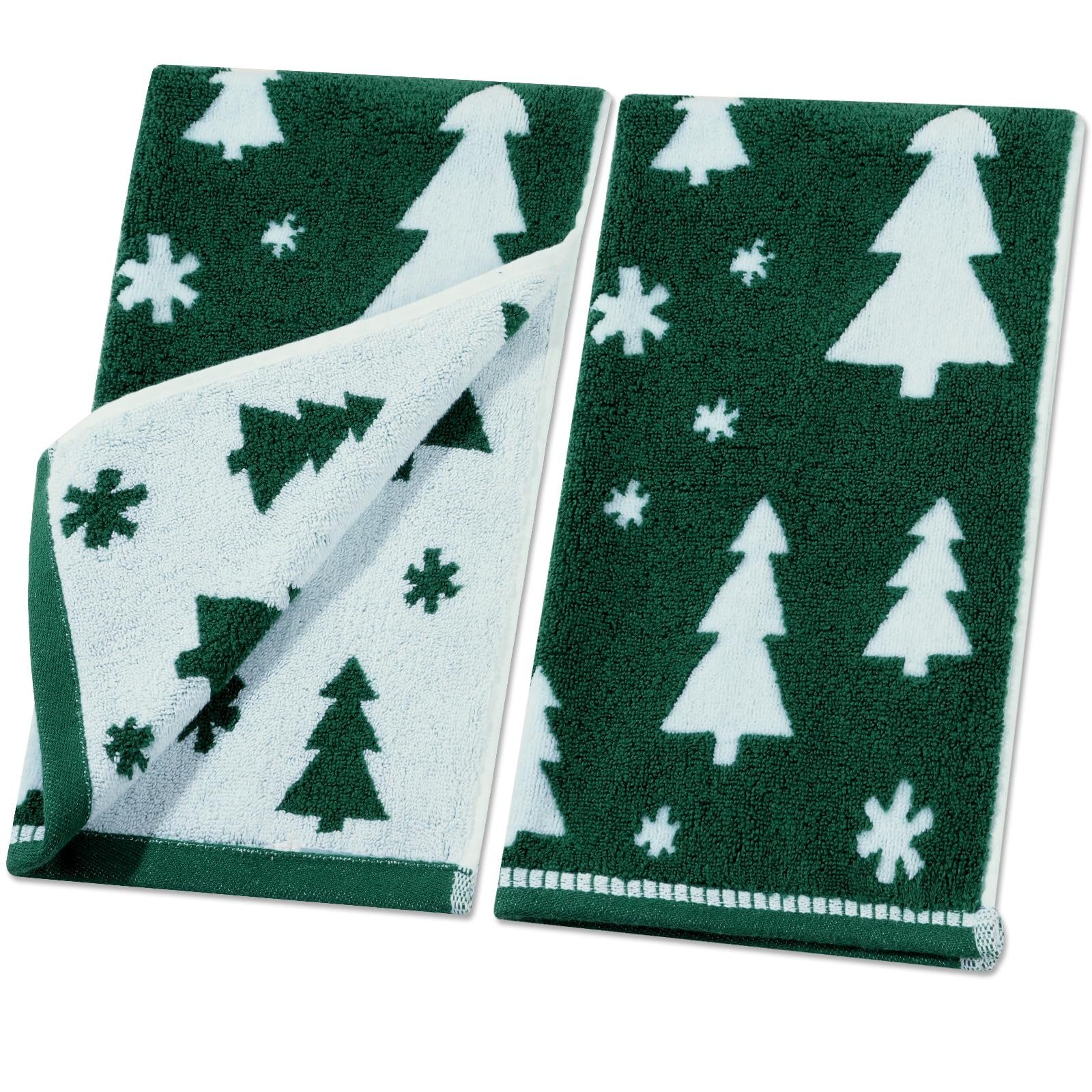 Shemilly 2pcs Christmas Hand Towels Green Christmas Tree Jacquard Hand Towel for Bath 100% Cotton... | Amazon (US)