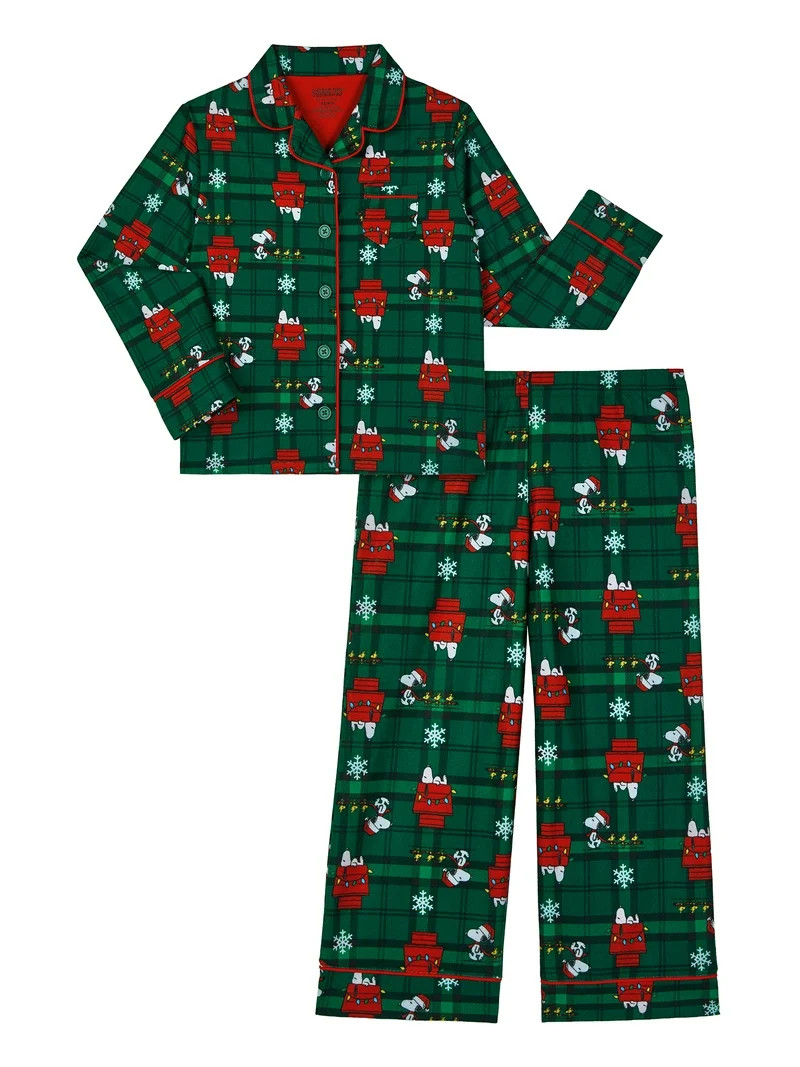 Peanuts Girls Notch Collar Top and Sleep Pants Pajama Set, 2-Piece, Sizes 4-16 | Walmart (US)