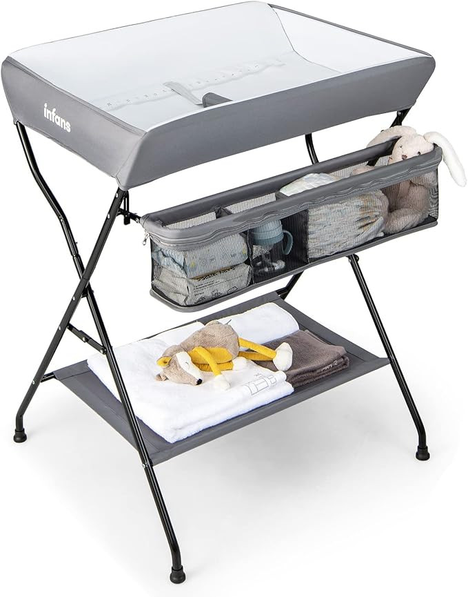 INFANS Baby Changing Table, Folding Diaper Station Portable Nursery Organizer with Safety Belt an... | Amazon (US)
