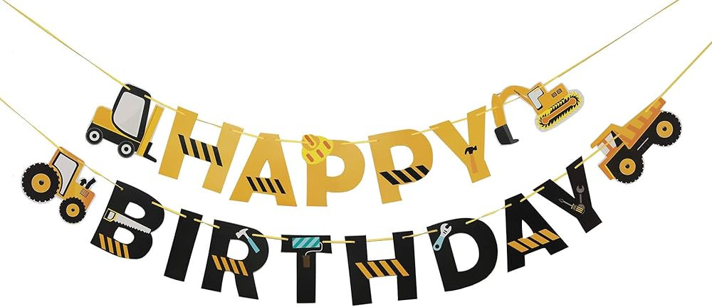 Construction Vehicle Happy Birthday Banner Dump Truck Excavator Tank Truck Garland for Boys Const... | Amazon (US)