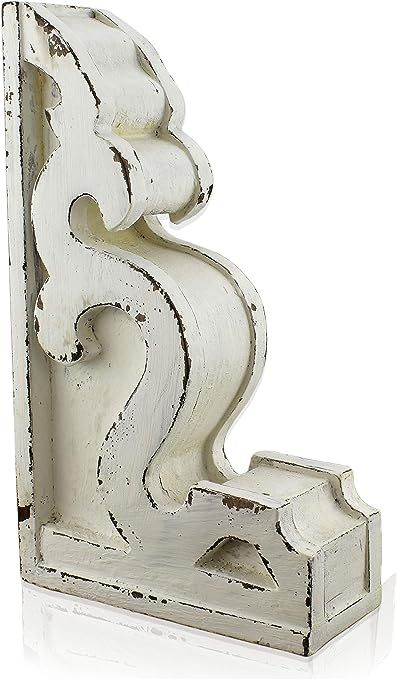 SAM + OLLIE FURNISHINGS Antique Style Corbel Finial Bookend, Chippy White Wood (10"x6"x2.5") | Amazon (US)