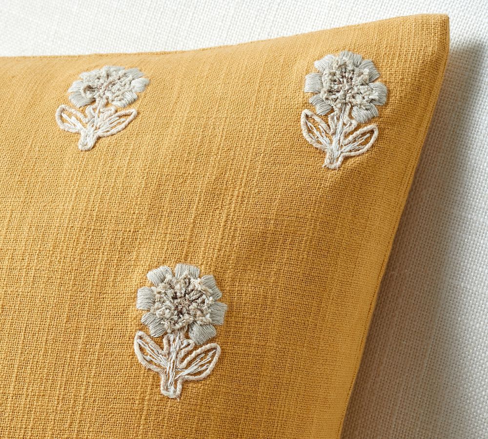 Kayce Floral Embroidered Throw Pillow | Pottery Barn (US)