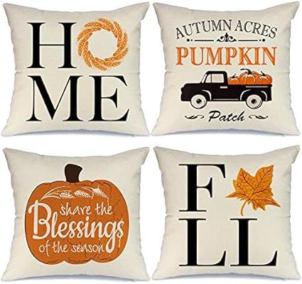 GEEORY Fall Pillow Covers 18x18 inch Set of 4 for Fall Decor Fall Decorations Pillows Truck Pumpk... | Amazon (US)