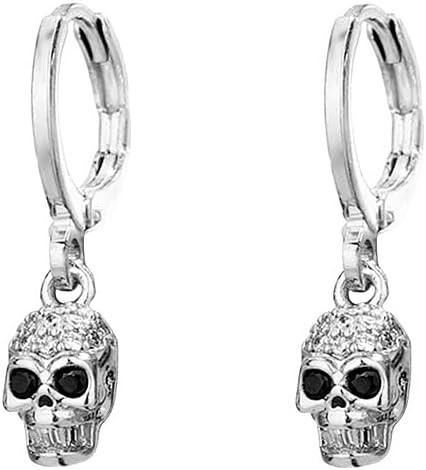 Punk Skull Dangle Hoop Earrings for Women Men Sterling Silver Plated Gothic Fashion Skeleton Head... | Amazon (US)
