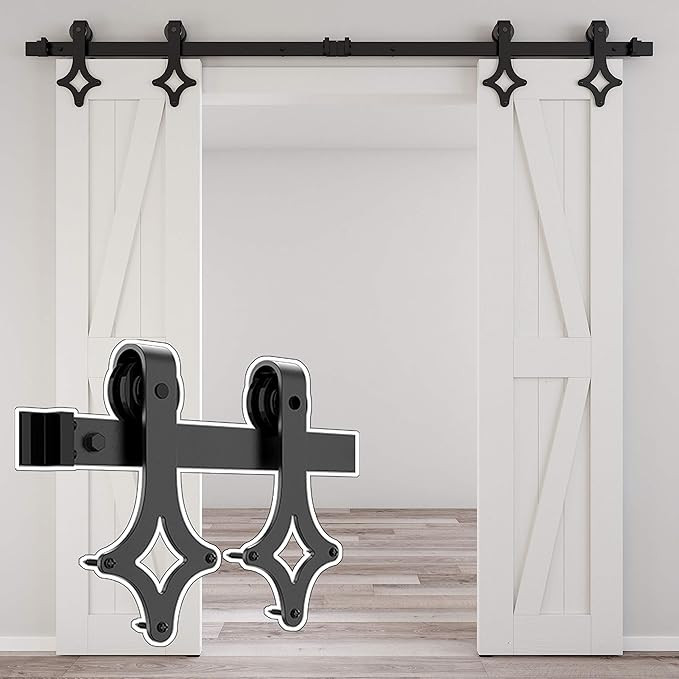 skysen 6.6FT Double Door Sliding Barn Door Hardware Track Kit -Heavy Duty-Black(Rhombic Shape) | Amazon (US)
