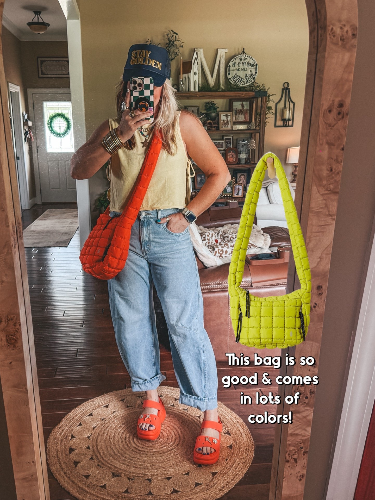 Love this bag and it comes ok so many cute colors!! Also these barrel Levi’s are so good and ON SALE! I size up one in them. 
⭐️Necklace save w/ code MANDIE 
#springoutfitidea #freepeople #tote #quiltedtote #crocs #levis

#LTKootd #LTKgrwm #LTKOver40
