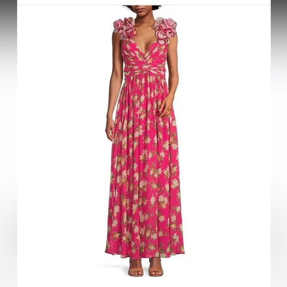 NWT ANTONIO MELANI Manila Floral Print Rosette Sleeveless V-Neck Maxi Dress | Poshmark