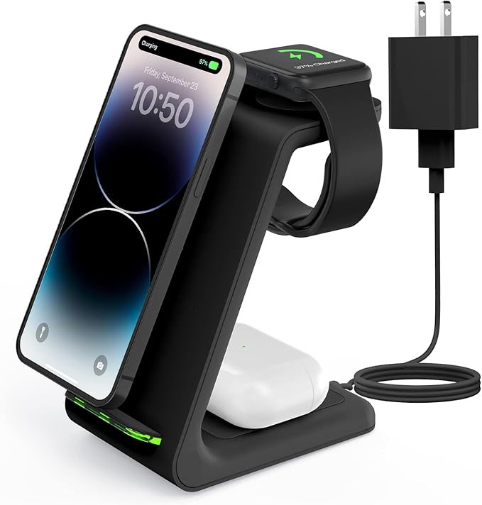 Wireless Charging Stand, GEEKERA 3 in 1 Wireless Charger Fast Charging Dock Station for Apple Wat... | Amazon (US)