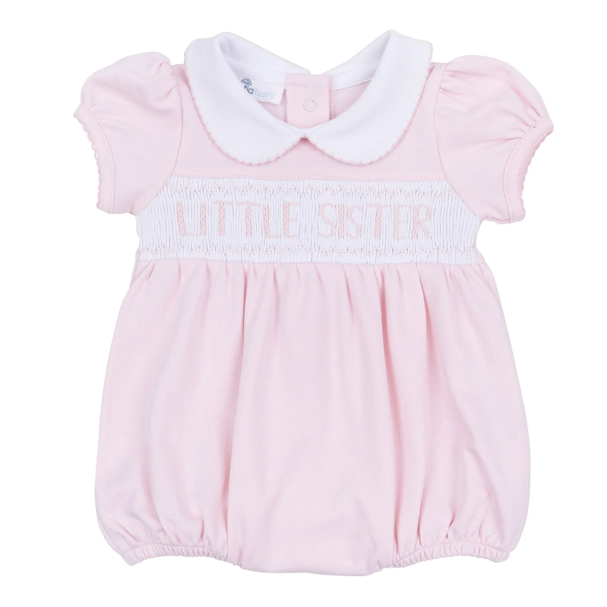 Magnolia Baby Little Sister Smocked Short Sleeve Bubble - Pink | Persnickety