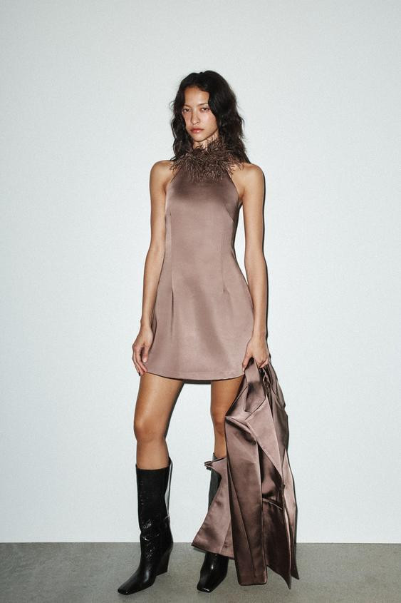 HALTER DRESS WITH FEATHERS | Zara UK