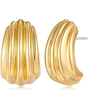 Chunky Gold Silver Cube Textured Vintage Statement Earrings for Women Trendy Minimalist Large Chu... | Amazon (UK)