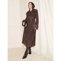 Michelle Keegan Real Suede Trench Coat - Brown | Very (UK)