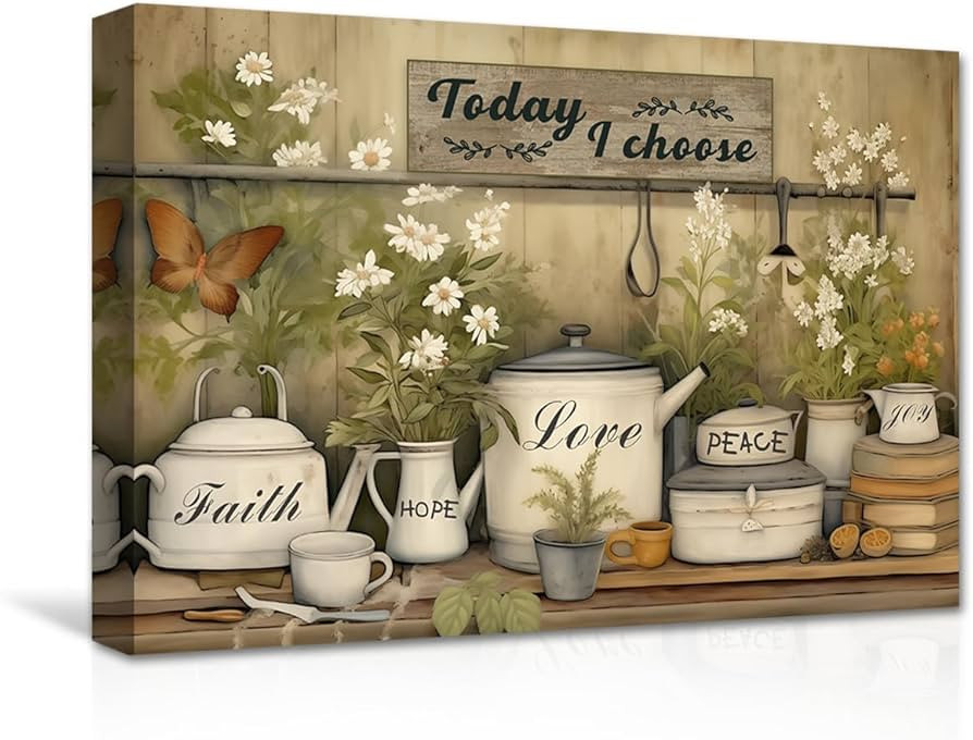 CXHOSTENT Farmhouse Kitchen Wall Art Rustic Flower Canvas Prints Country Tableware Pictures Wall ... | Amazon (UK)