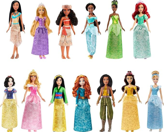 Mattel ​Disney Princess Toys, 13 Princess Fashion Dolls with Sparkling Clothing and Accessories... | Amazon (US)