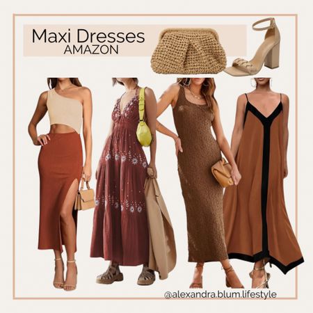Brown maxi dresses from Amazon! Beach wear! Resort wear! Straw clutch! Woven beige tan heels! Amazon fashion! Amazon finds! Amazon trends! 

#LTKFindsUnder50 #LTKItBag #LTKShoeCrush