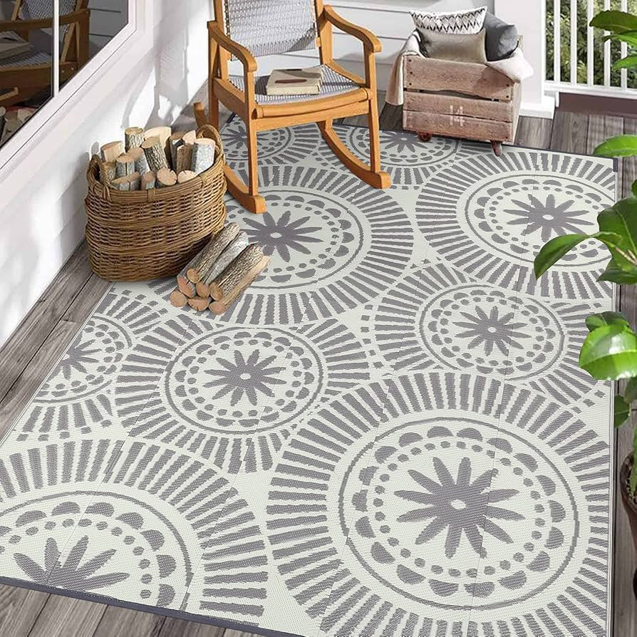 Outdoor Rug 6' x 9'Modern Geometric Style Reversible Plastic Straw Mat, RV Camping Waterproof Are... | Amazon (US)