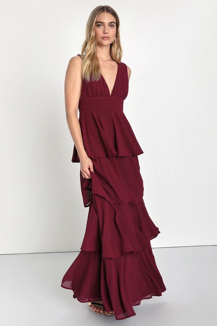 Amazing Evening Burgundy Tiered Maxi Dress | Lulus (US)