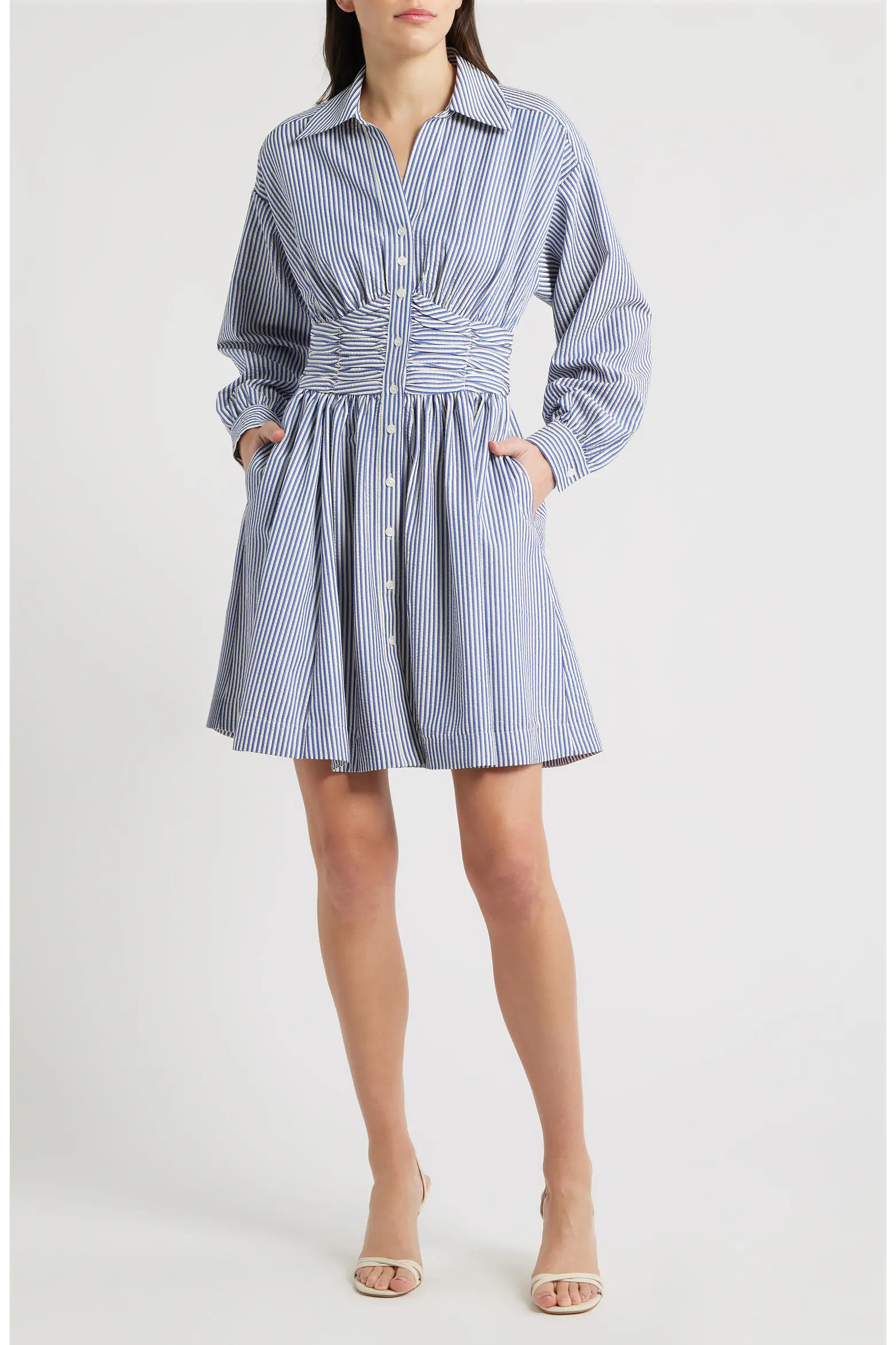 Stripe Long Sleeve Seersucker Mini Shirtdress (Women) | Nordstrom | Nordstrom
