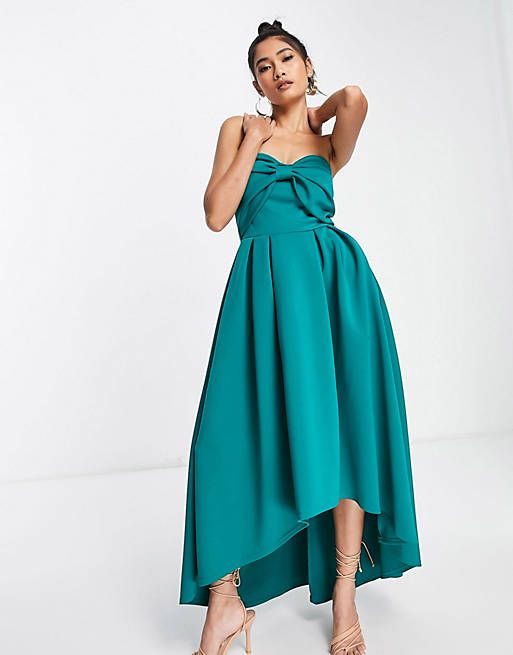 True Violet oversized bow high low midi dress in emerald green | ASOS (Global)