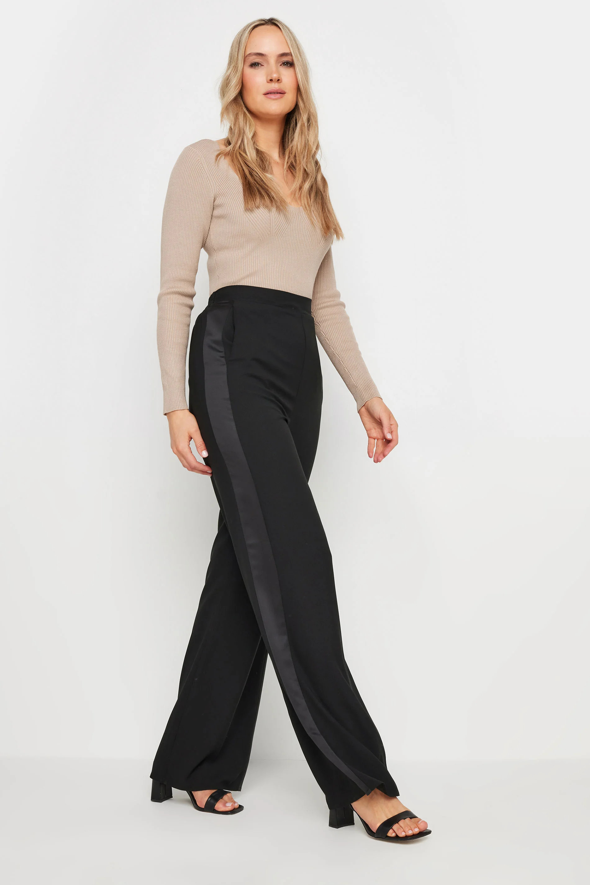 LTS Tall Black Satin Side Stripe Trousers | Long Tall Sally