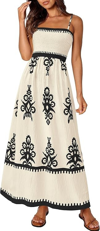 Summer Dress for Women 2026 Floral Sundress Spaghetti Strap Flowy Beach Vacation Boho Maxi Dresse... | Amazon (US)