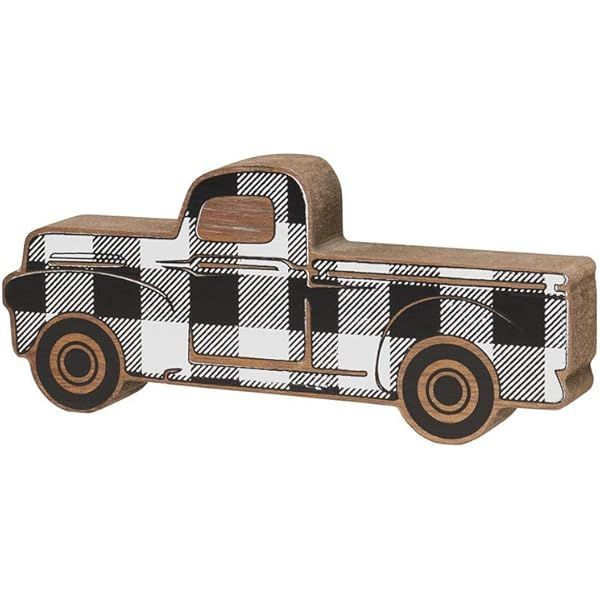 Rustic Wooden Pickup Truck, Black and White Plaid Wooden Pickup Truck Ornament, Wooden Pickup Truck  | Amazon (US)