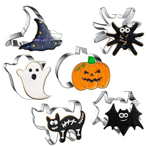 FUSOTO Halloween Cookie Cutters, 6 Pcs Holiday Cookie Cutters Halloween Shapes - Spider, Pumpkin, Bat, Cat, Ghost, Witch Hat for Cookie Baking | Amazon (US)