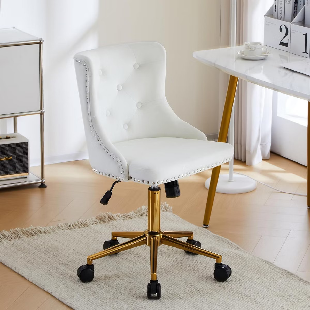VINGLI Armless Home Office Desk Chair with Gold Base/Wheels,Cute Vanity Chair for Bedroom, Adjust... | Target