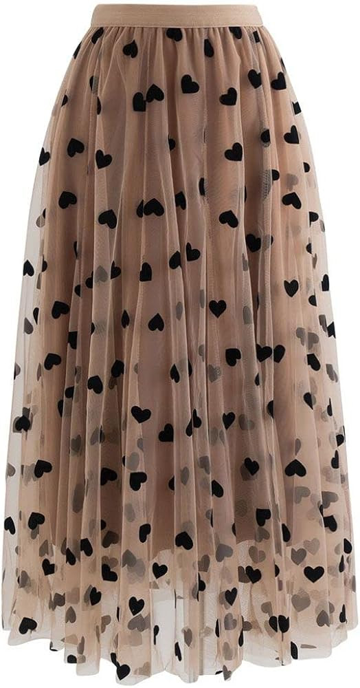CHICWISH Women's 3D Heart Double-Layered Mesh Tulle Maxi Skirt | Amazon (US)