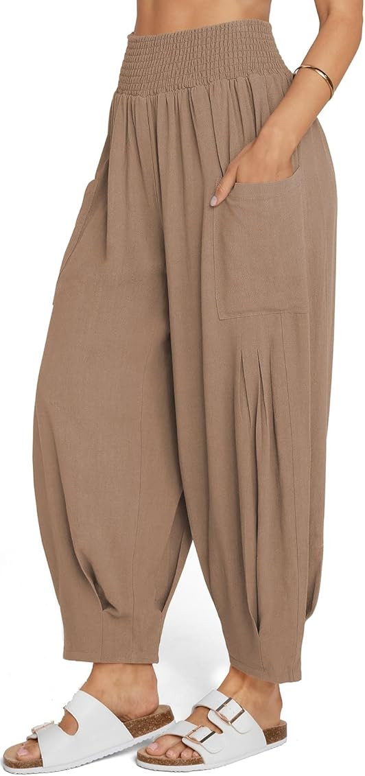 TARSE Women Linen Boho Pants Summer Casual Loose High Waist Cargo Lounge Harem Pant 2025 Beach Tr... | Amazon (US)