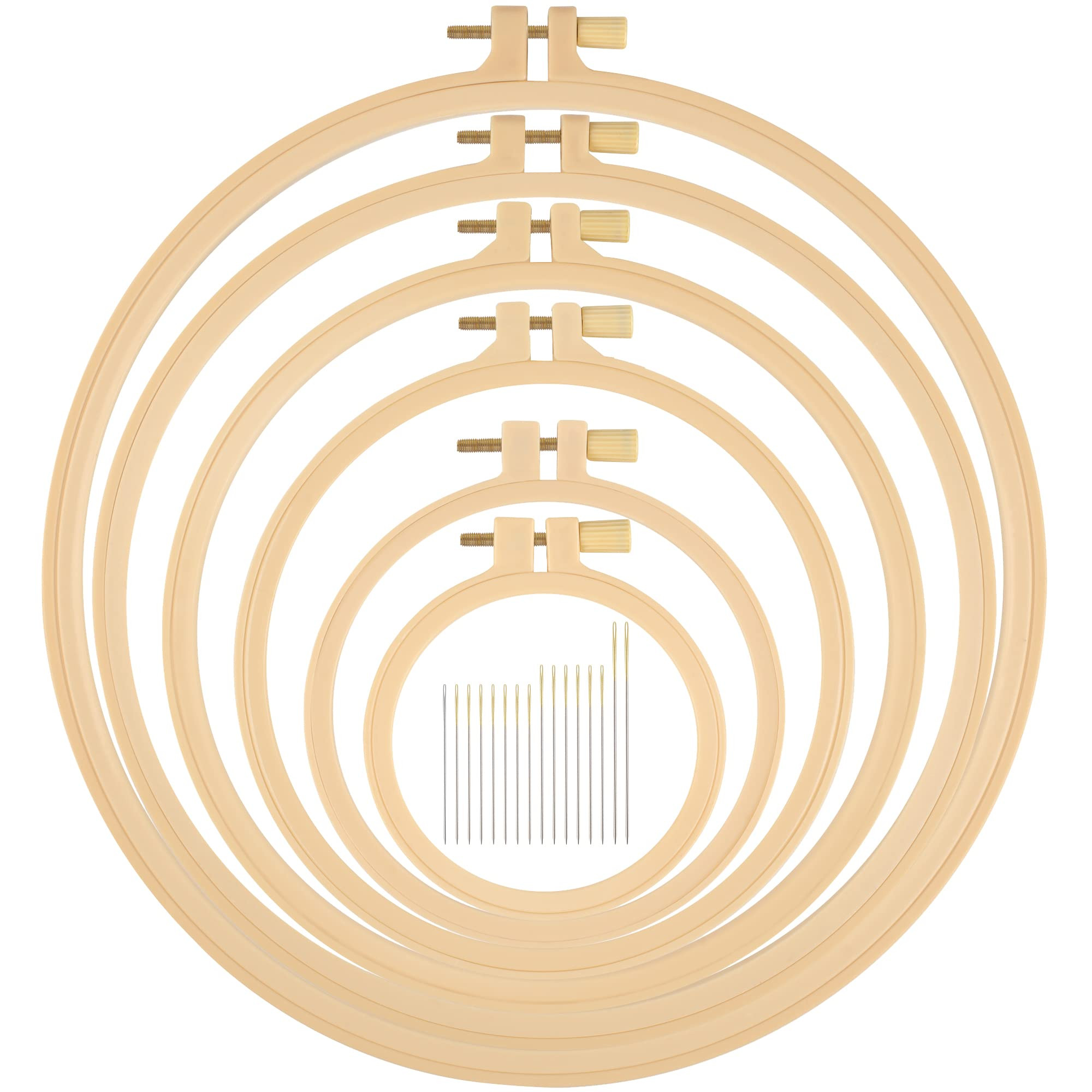 6 Pcs Embroidery Hoop 6 Size, Round Plastic Cross Stitch Hoop with 16 Needles (3.6In to 10.7 in),... | Amazon (US)