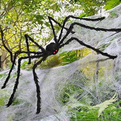 6.6 Ft Halloween Decorations Giant Spider,Scary Hairy Large Spider Props for Halloween Outdoor Ya... | Amazon (US)