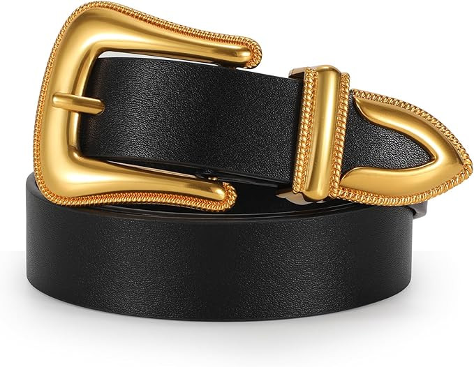 Women Leather Belt Fashion Leather Waist Belt for Pants Jean Ladies Western Leather Belt | Amazon (US)