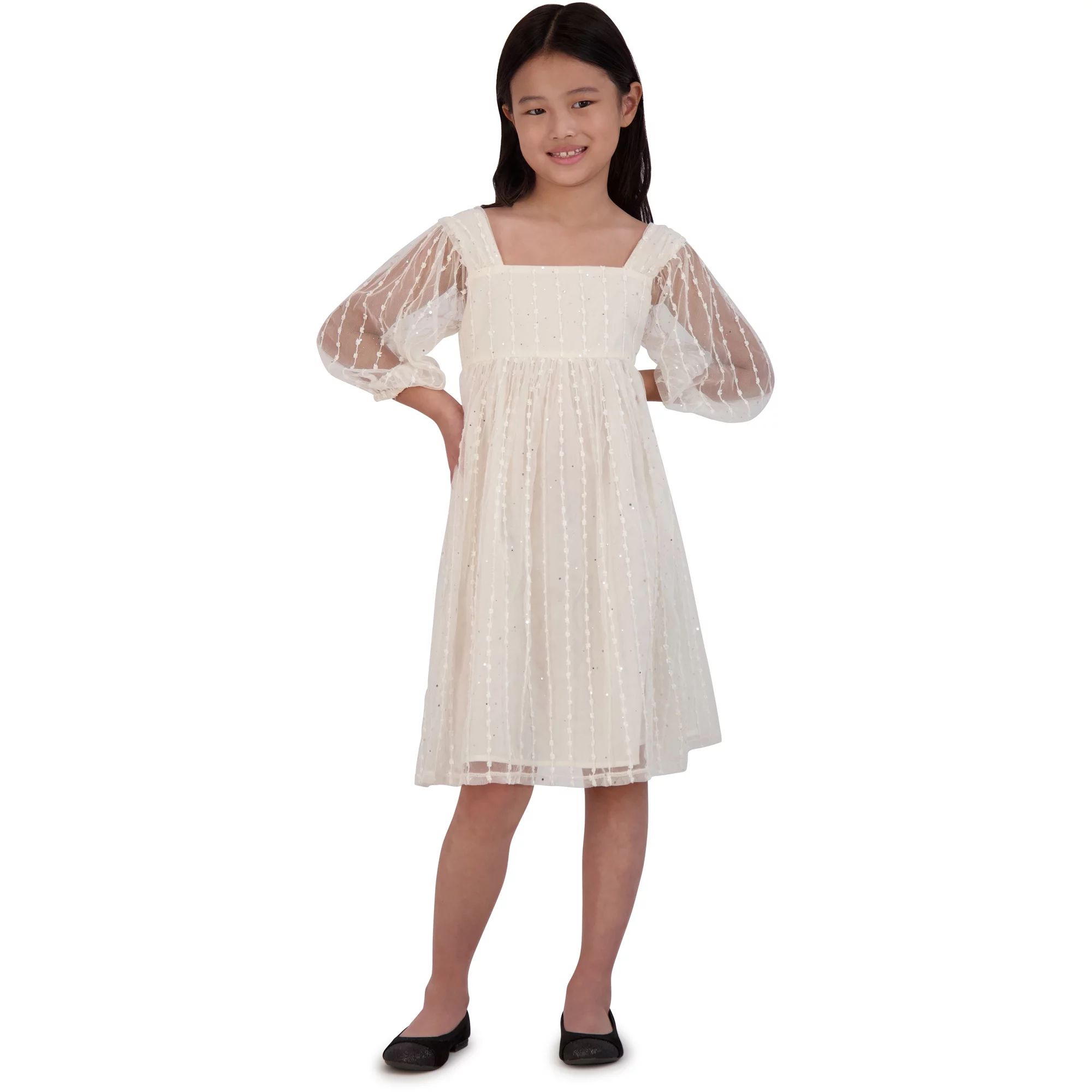 Wonder Nation Girls Metllic Mesh Dress, Sizes 4-18 & Plus | Walmart (US)