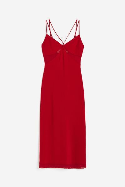 Mesh-detail slip dress - Red - Ladies | H&M GB | H&M (UK, MY, IN, SG, PH, TW, HK)