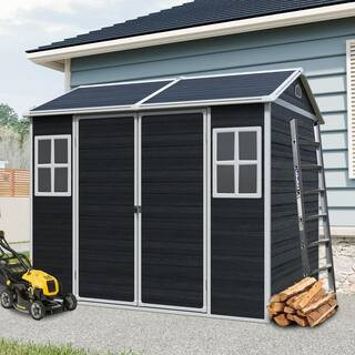 8 x 6 ft. Resin Outdoor Storage Shed Waterproof Shed with Floor and 2-Windows and Lockable Door, Black (45.2 sq. ft.) | The Home Depot