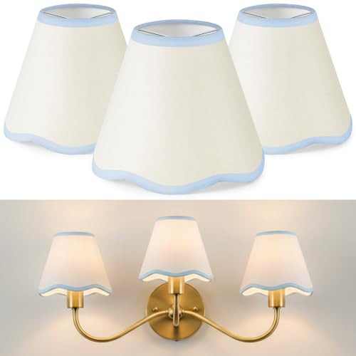 VIHOSE Beige Lamp Shade with Petal Edge Set of 3 Chandelier Shades Fabric Scalloped Lampshade for Floor Wall Lamps Table Living Room Bedroom(Blue Edge) | Amazon (US)