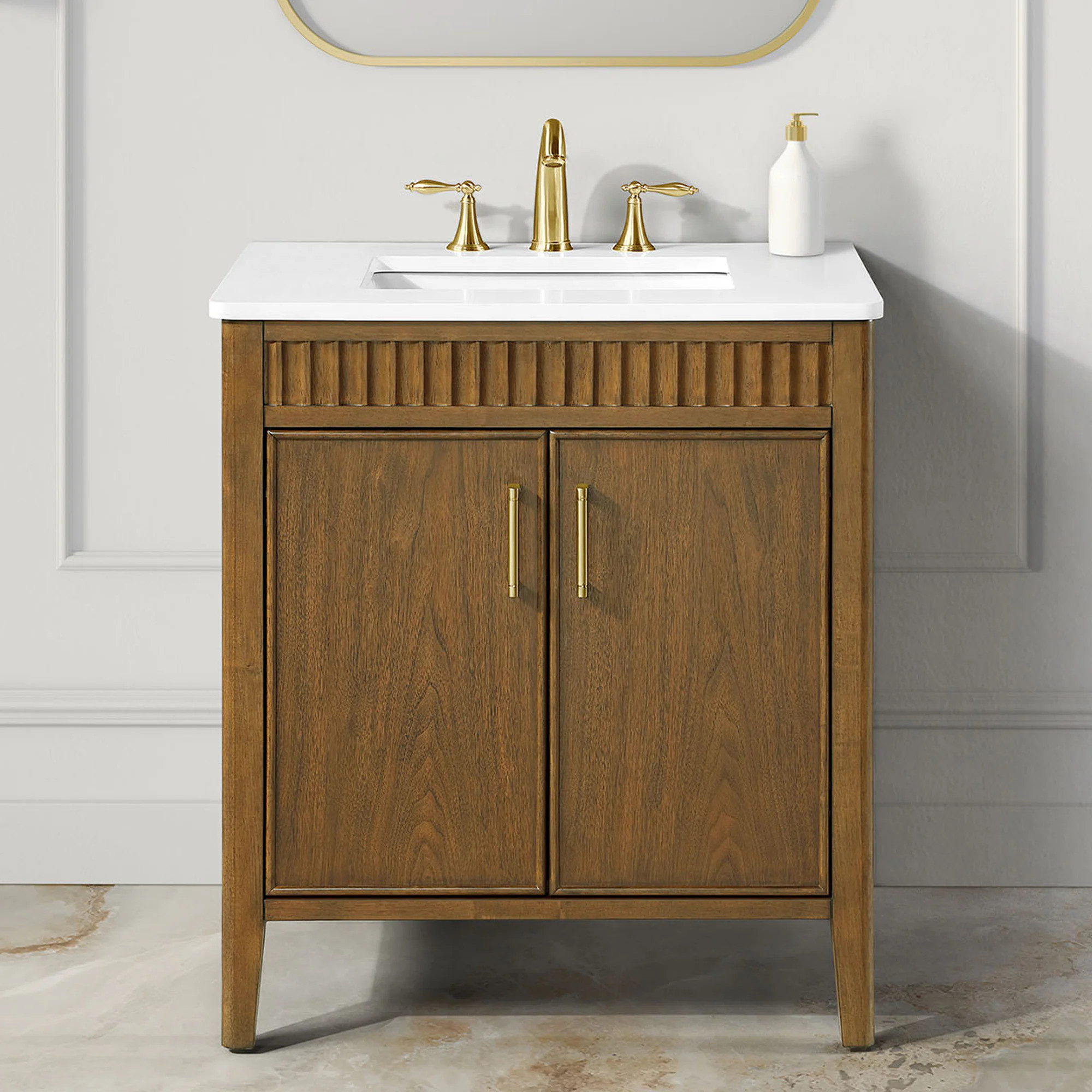 OVE Decors Juliette 30-in Warm Walnut Undermount Single Sink Bathroom Vanity with White Quartz Top in Brown | 15VVA-JULI30-181 | Lowe's