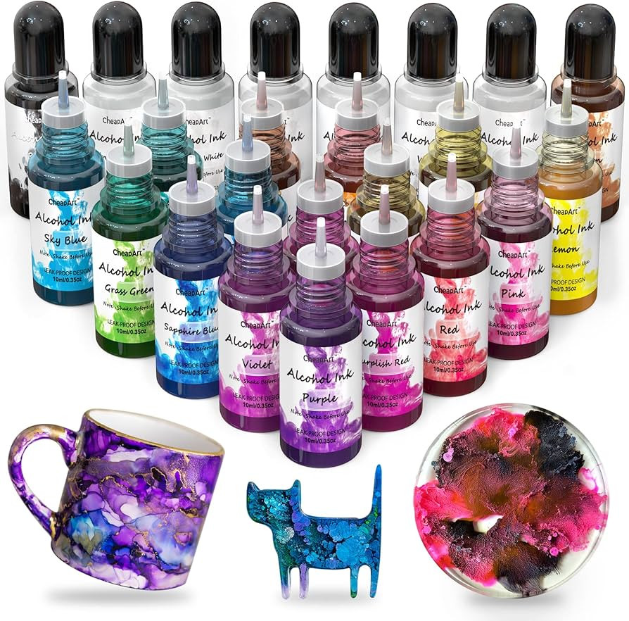 CHEAPART Alcohol Ink Set 24 Vibrant Colors Resin Dye High Concentrated Fast Drying Alcohol Based ... | Amazon (US)