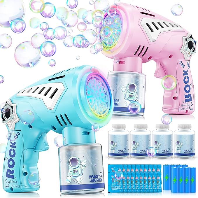 2 Packs Bubble Guns - 10 Holes Wands Automatic Bubble Machine with LED Light & Music Mode for Kid... | Amazon (US)