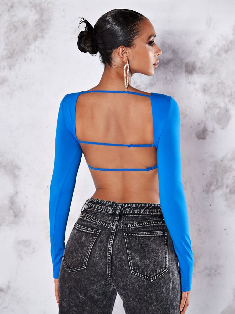 SHEIN BAE Solid Backless Crop Top | SHEIN