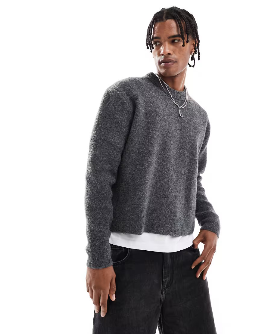 Bershka knitted boxy fit jumper in grey-Blue | ASOS (Global)