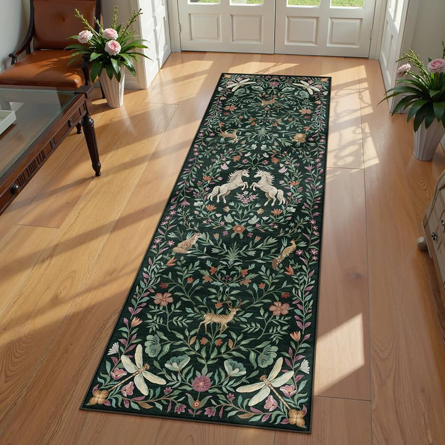 STARUIA Washable Runner Rug, 2x6 Green Runner Rugs for Hallway, Non-Slip Kitchen Runners, Vintage... | Amazon (US)