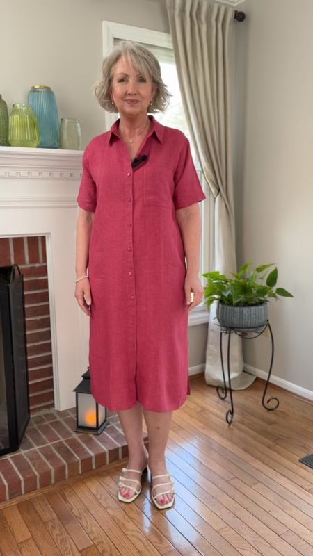 I love this feminine look for spring & summer. This dress is by Eileen Fisher and I sized down to a small. 

I do not have links here for my Gingiberry jewelry, but you can use this link with code KAY15 to shop my favorite pearl pieces. 

https://bit.ly/4axYuwI