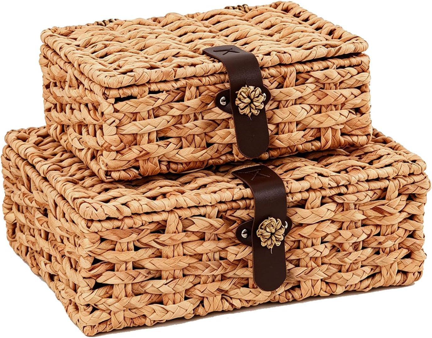 Set of 2 Water Hyacinth Wicker Storage Baskets with Lid | Amazon (US)