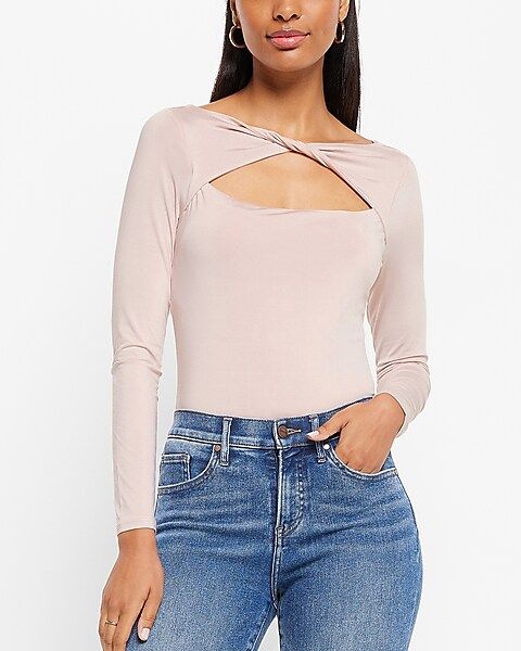 Body Contour Silky Long Sleeve Twist Front Cutout Top | Express