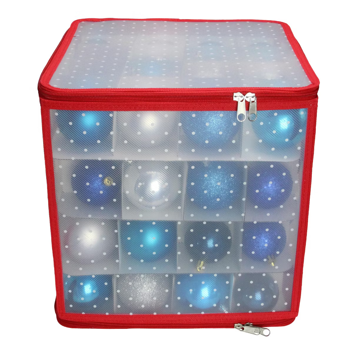 Northlight Transparent Zip Up Christmas Storage Box - 12.5" - Holds 64 Ornaments - Red and Clear | Target