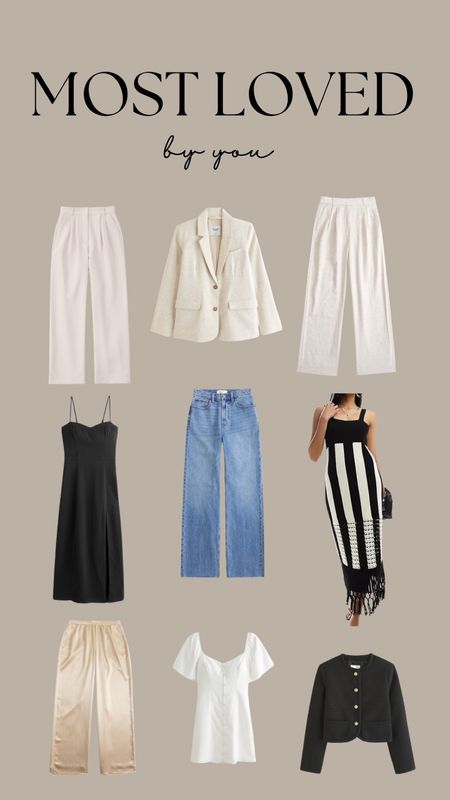 Most Loved by You! 

Summer Style, Summer Outfit Inspiration, Jeans, Black Dress, Linen Blazer, Satin Trousers, Monochrome Dress, Black Midi Dress, Wardrobe Staples

#LTKstyletip #LTKuk #LTKsummer