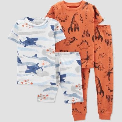 Toddler Boys' 4pc Sharks/Dinosaurs Snug Fit Pajama Set - Just One You® made by carter's Blue/Ora... | Target